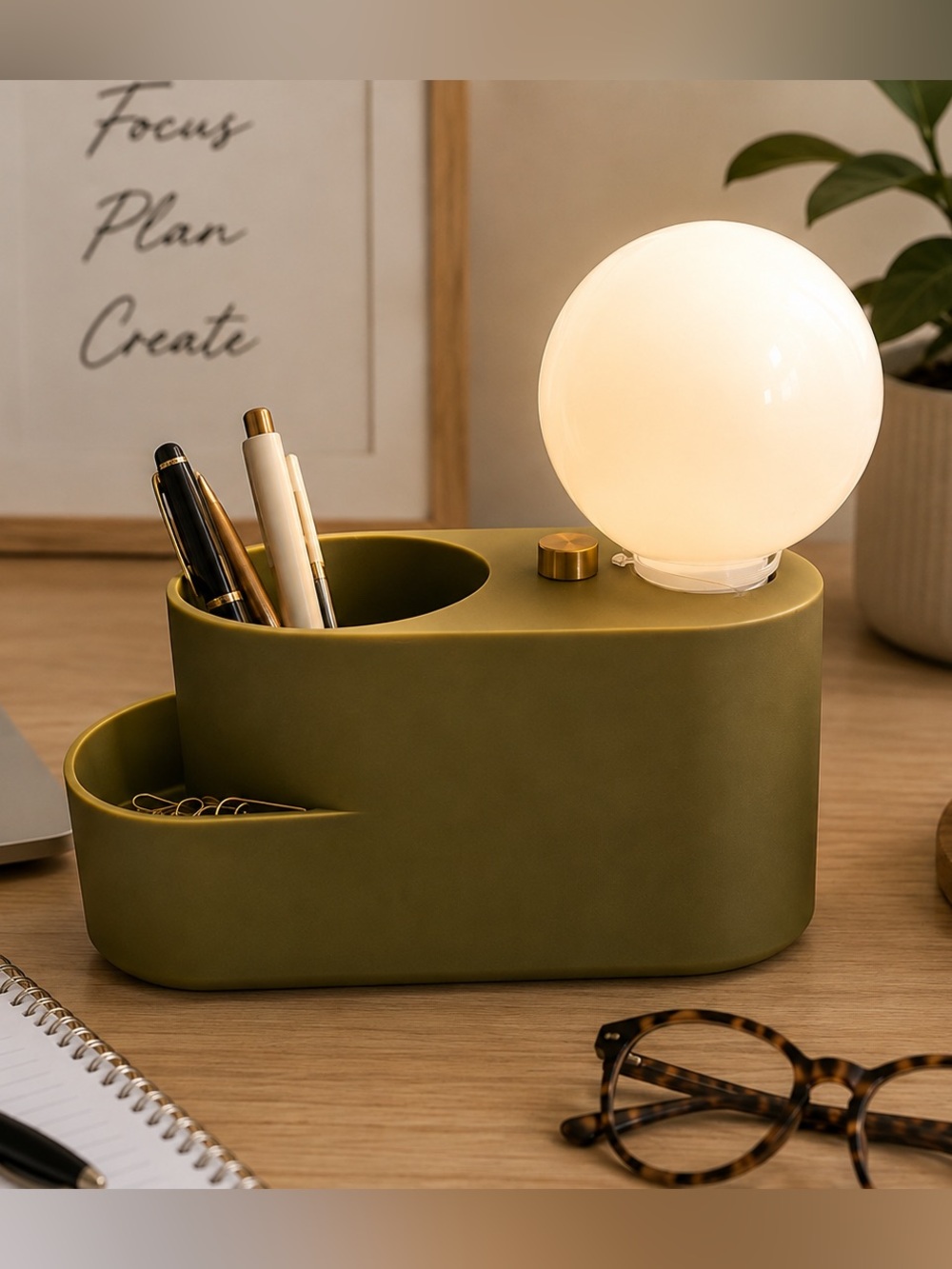 Room Essentials Olive Green Desk Organizer Lamp